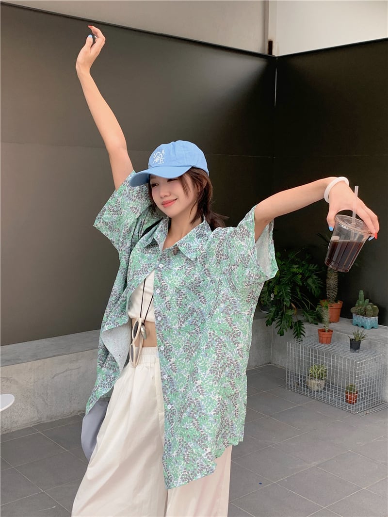 【tops】花柄シャツトップス　M25174