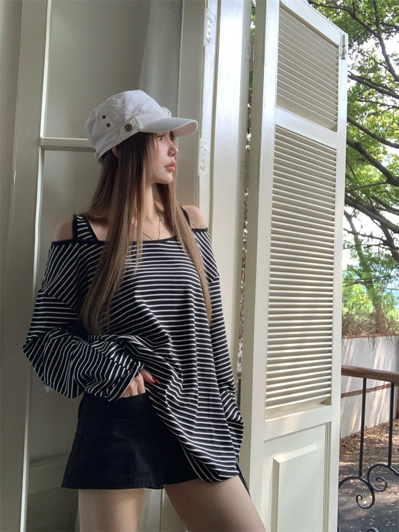 【tops】ボーダー柄長袖Tシャツ　M26180