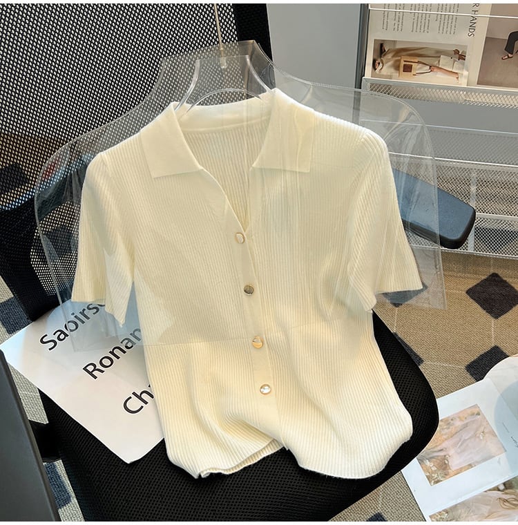 【tops】POLOネックニットＴシャツF7401