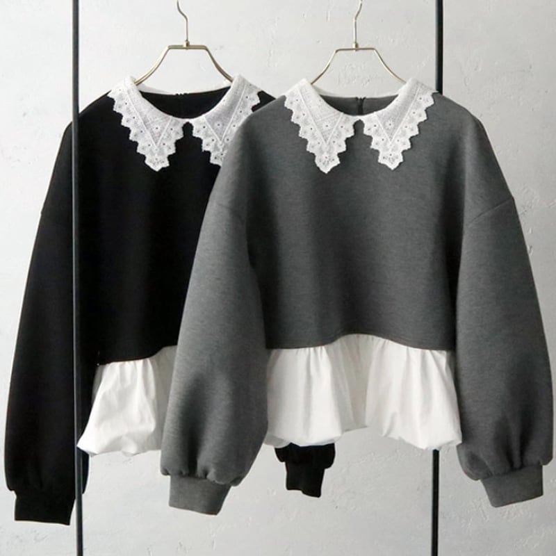 【tops】レースドッキングペプラムブラウス Q7074