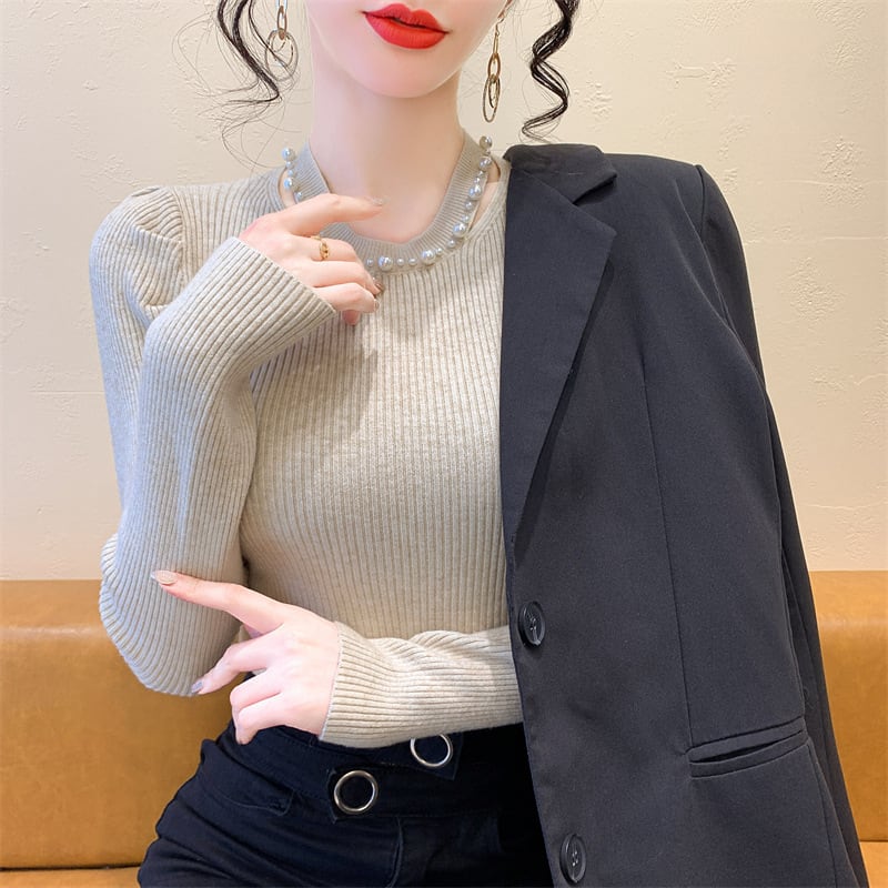 【tops】パールニットトップス　M27556