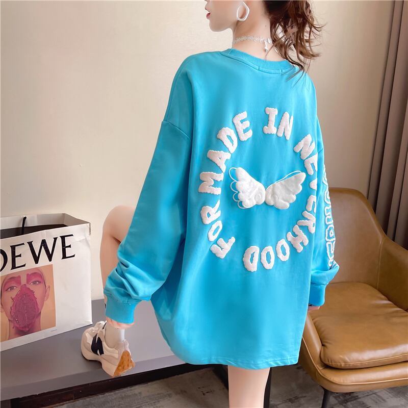 【tops】必ず目を引くラウンドネック長袖英字柄配色ゆったり着回しパーカーF0761