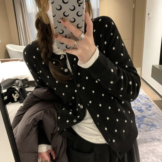 【outer】ドット柄ニットカーデ　M25596