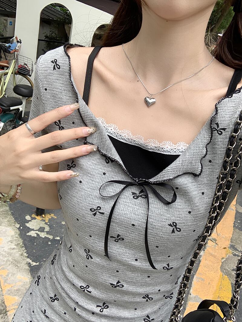 【dress】偽二つ切り替えリボンワンピース G21368