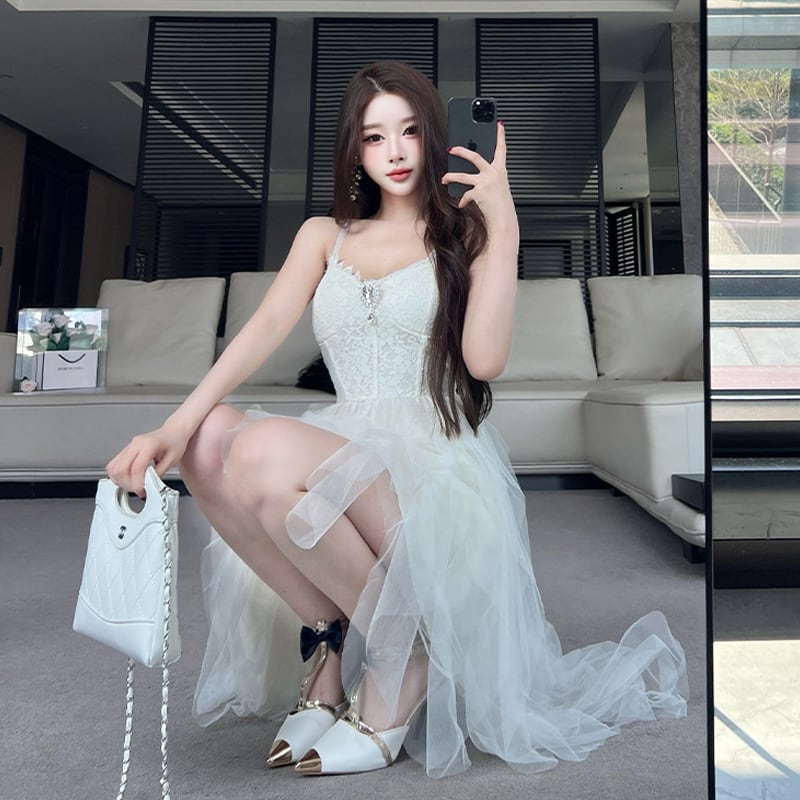 【dress】レースドッキングイレヘムキャミワンピース Q8401