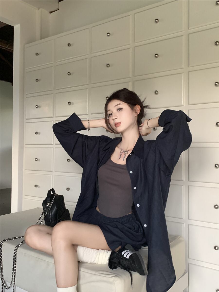 【set】薄手ブラウス+ハイウエストショートパンツ２点セットG21291