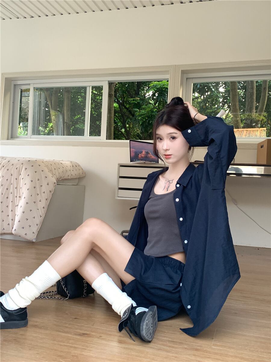 【set】薄手ブラウス+ハイウエストショートパンツ２点セットG21291