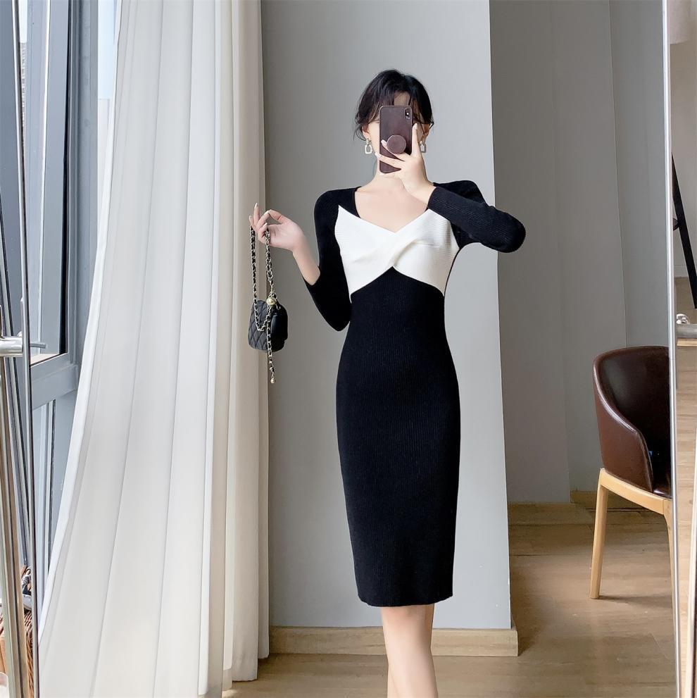 【dress】クロス配色ニットワンピース　M26277
