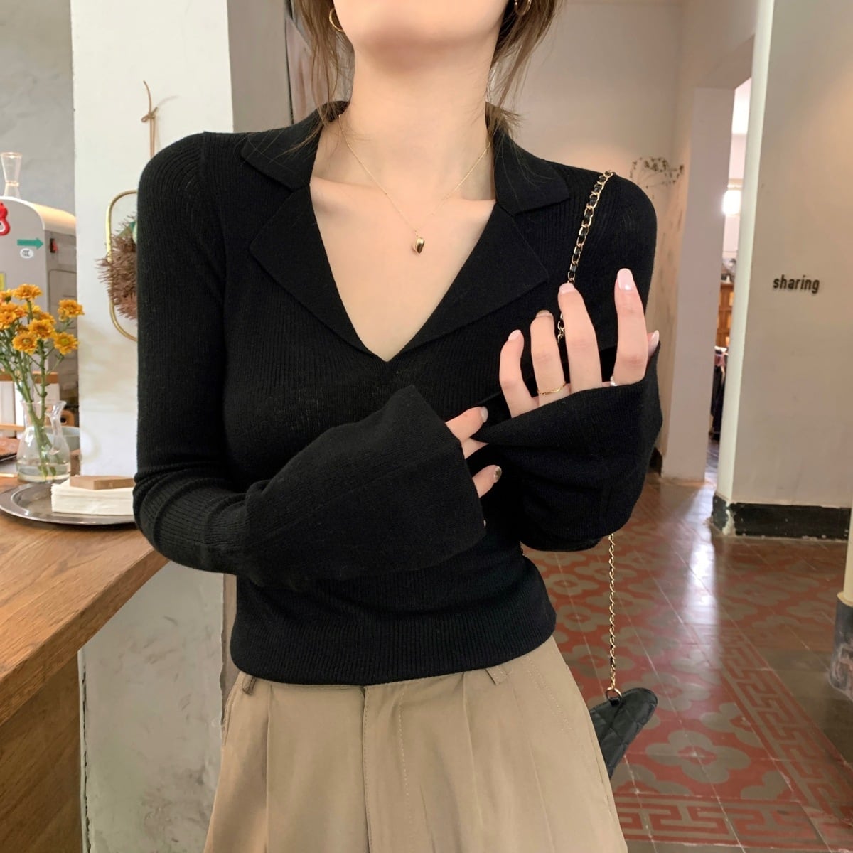 【tops】POLOネックニットトップス　M18950