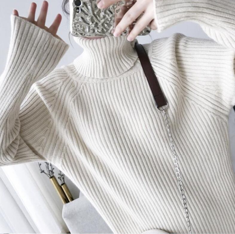 【dress】秋冬気質満点レトロフランス風着痩せハイネックニットワンピース G2598