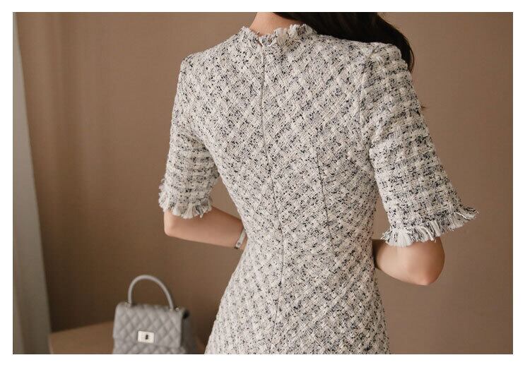 【dress】OL通勤好感度UP!気質満点韓国風知的5分袖 ハイウエストワンピース G0402