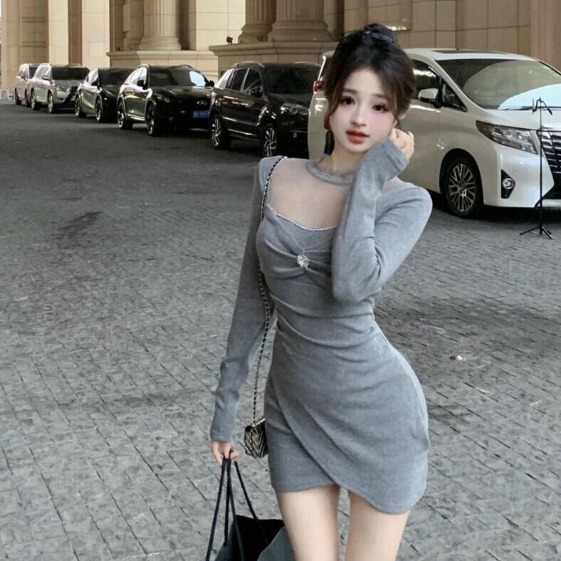 【dress】レース切り替えニットワンピース　M27692