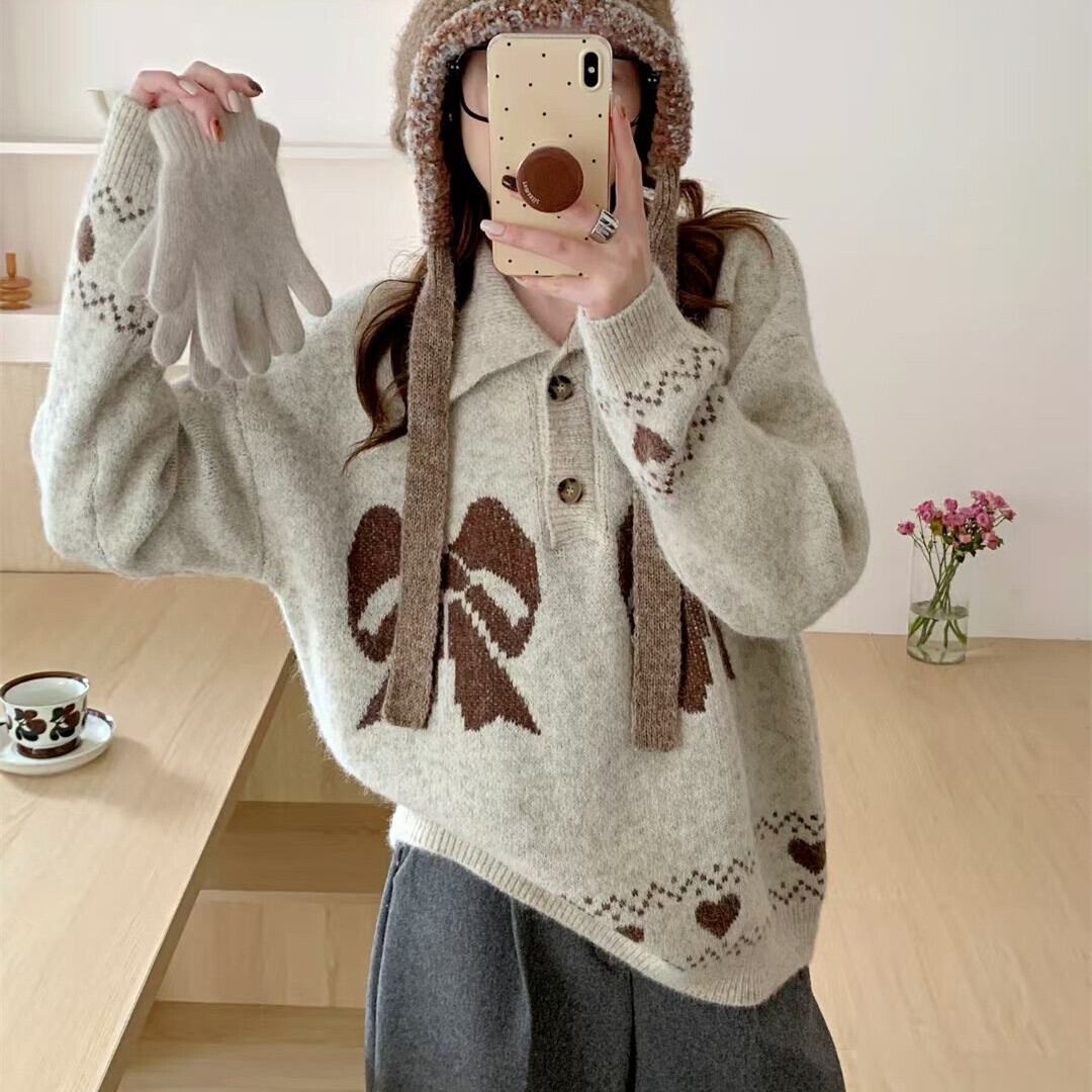 【tops】ジャカードニットセーター　M28818