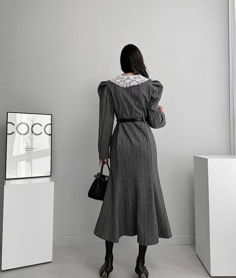 【dress】レース切り替ワンピースベルト付き　M26881