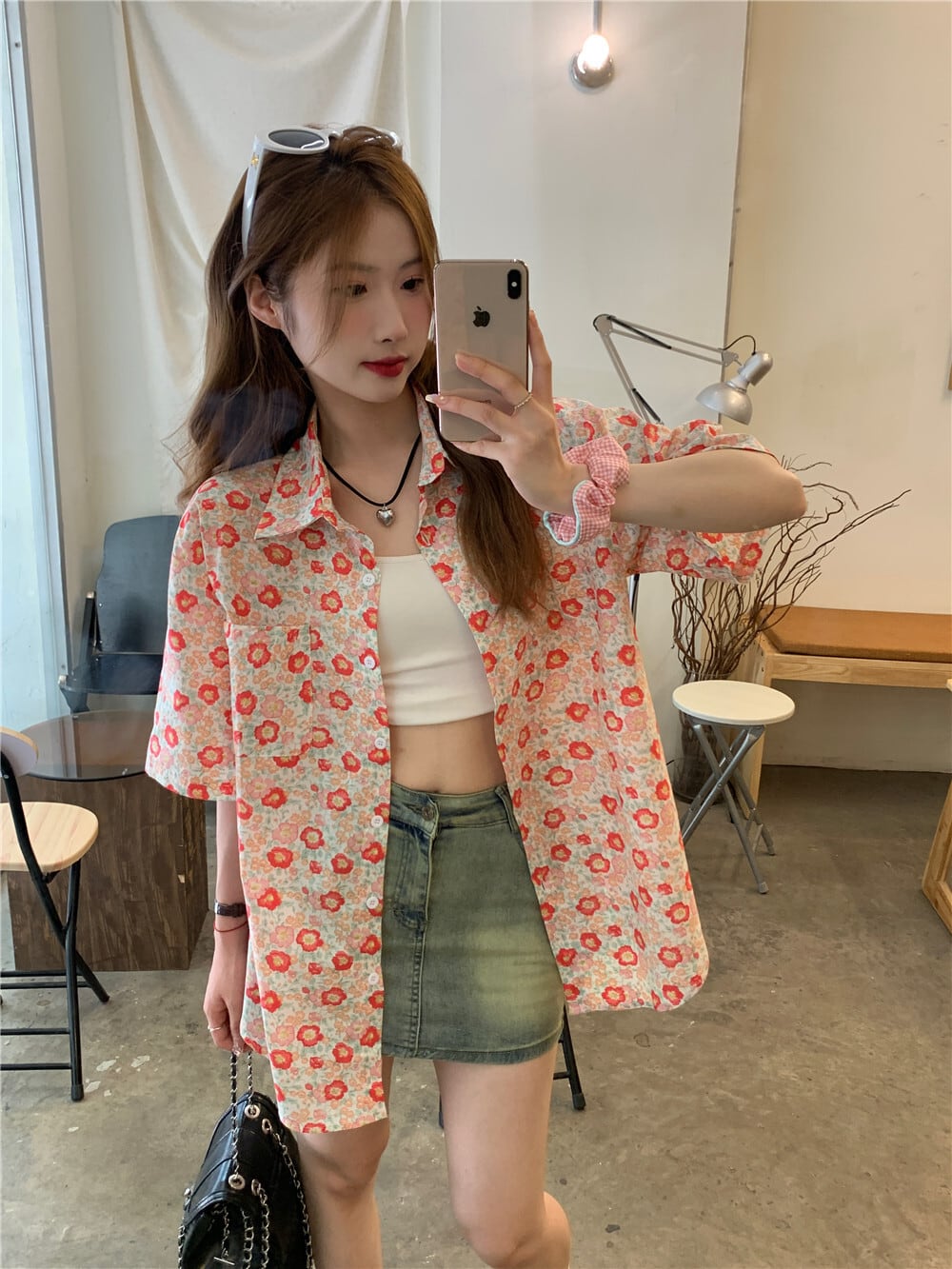 【tops】花柄シャツトップス　M25338