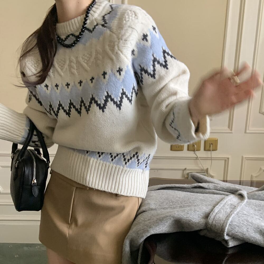 【tops】ジャカードニットセーター　M27128