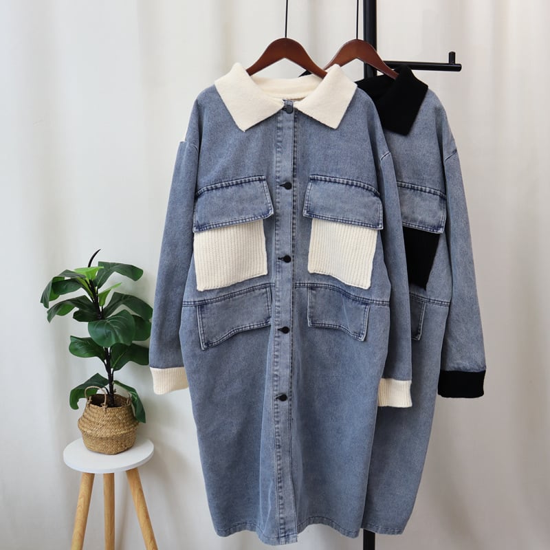 【outer】デニム切り替えニットカーデ　M27513