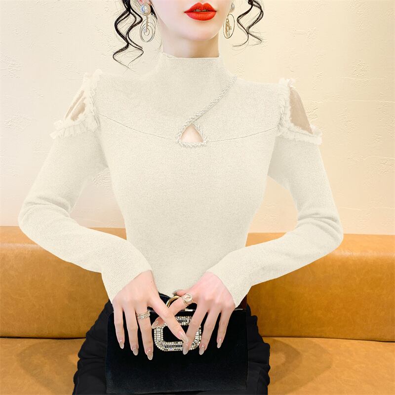 【tops】シースルーショルダーニットトップス　N2916