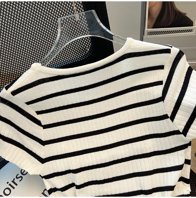 【tops】ビーズリボンニットTシャツG21546