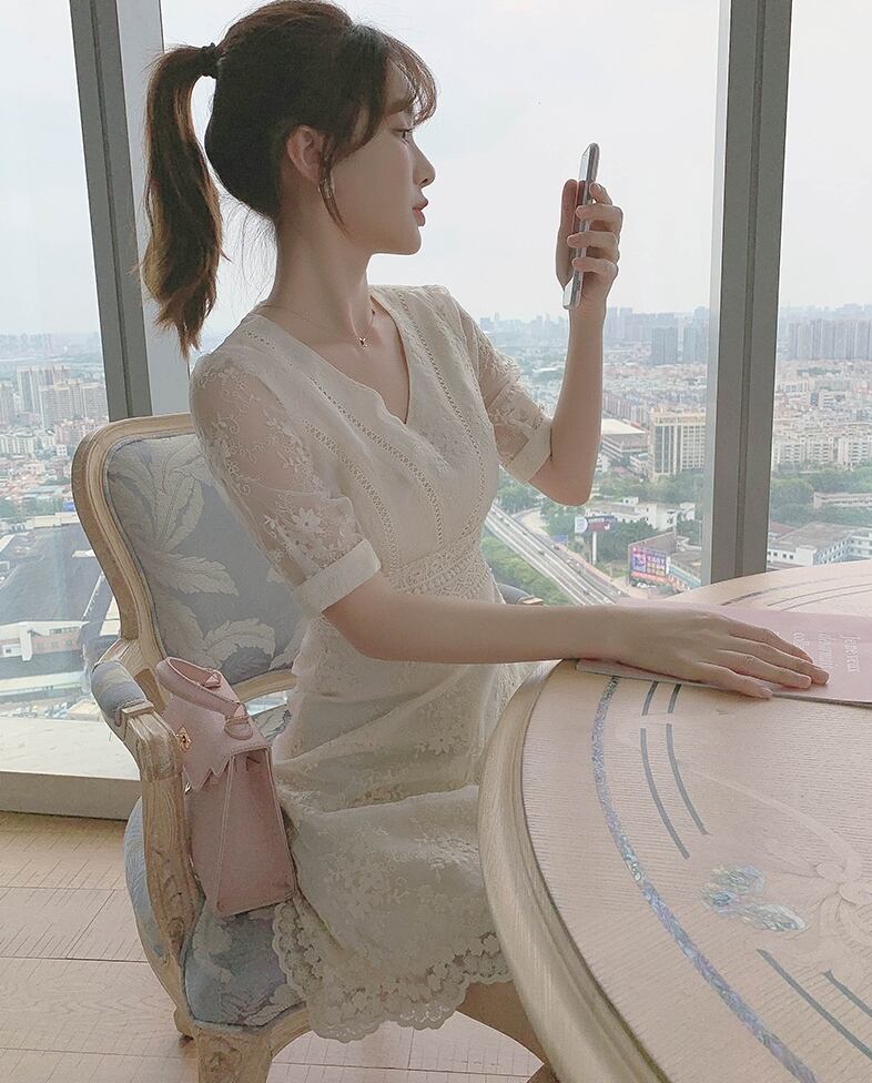 【dress】美人度アップ!気質満点レーススウィート夏 着痩せワンピース G0547