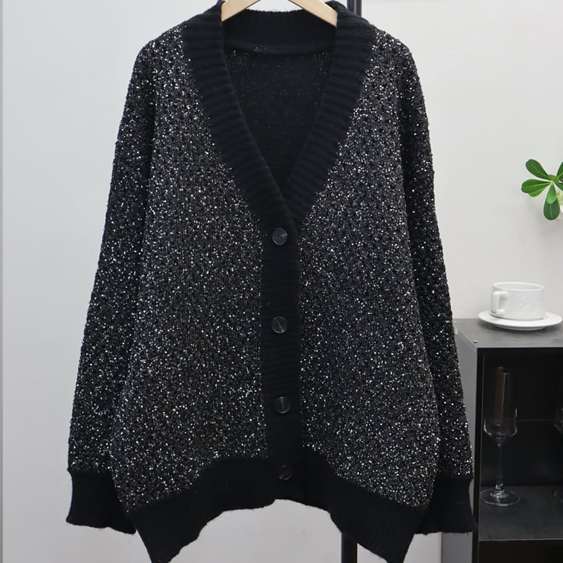 【outer】ラメ入りニットカーディガン Q7860