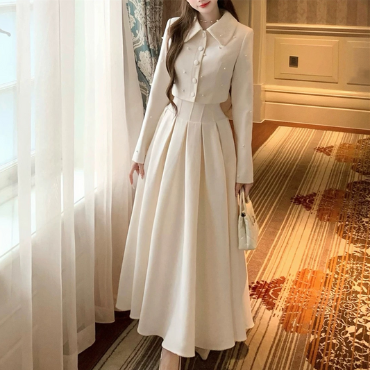 【set】パール付きショートジャケット×ロングスカートセット N3401