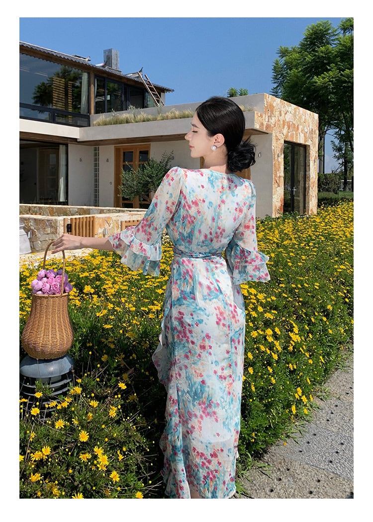 【dress】Vネック花柄ワンピース　M25286