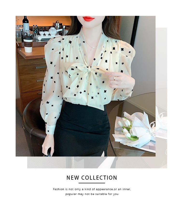 【tops】リボン付きブラウス　M29372