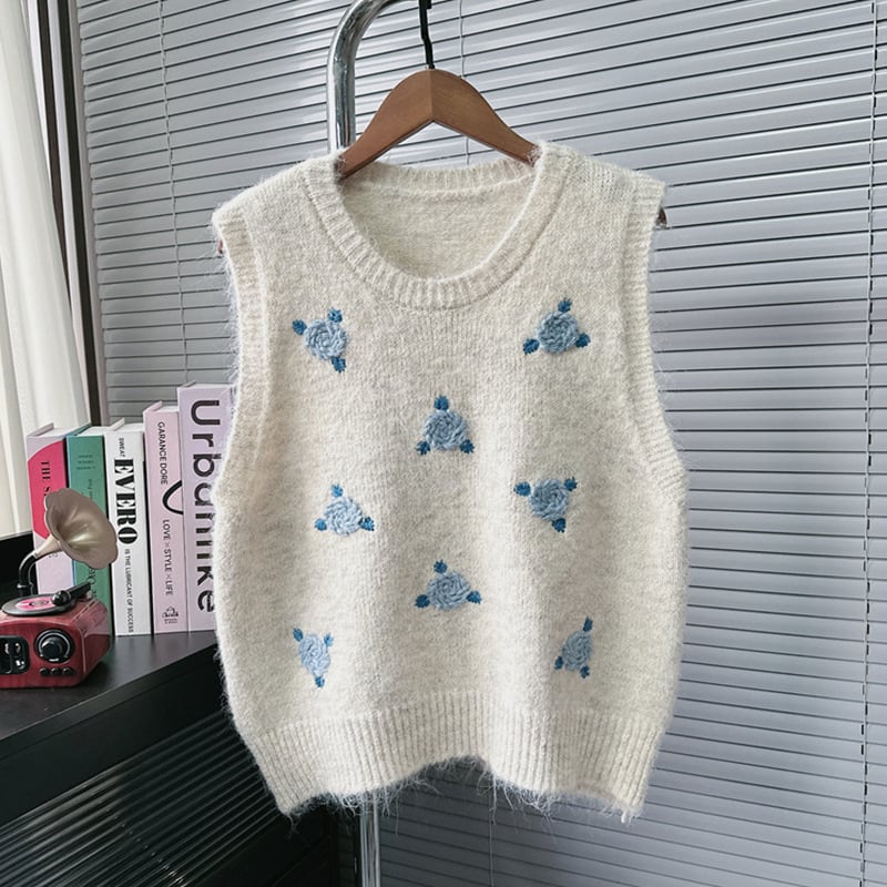 【tops】刺繍ニットベスト　M29603