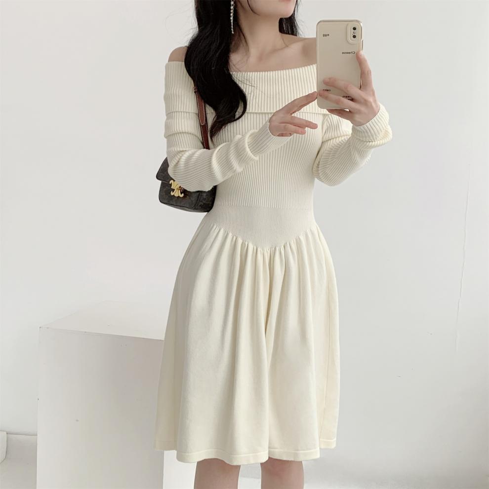 【dress】オフショルダーニットワンピース　M28032