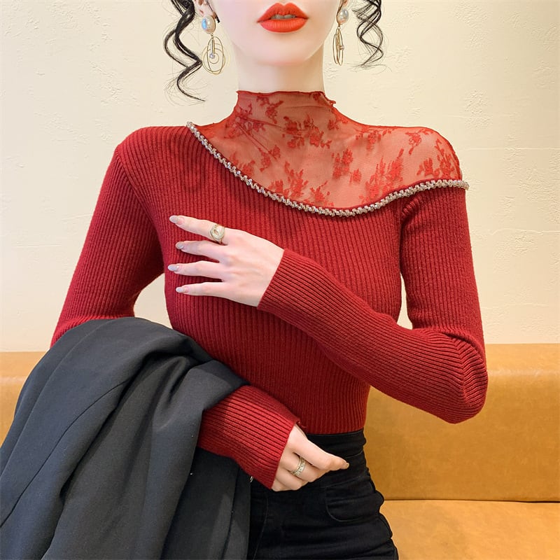 【tops】レースドッキングニットトップス　M28083