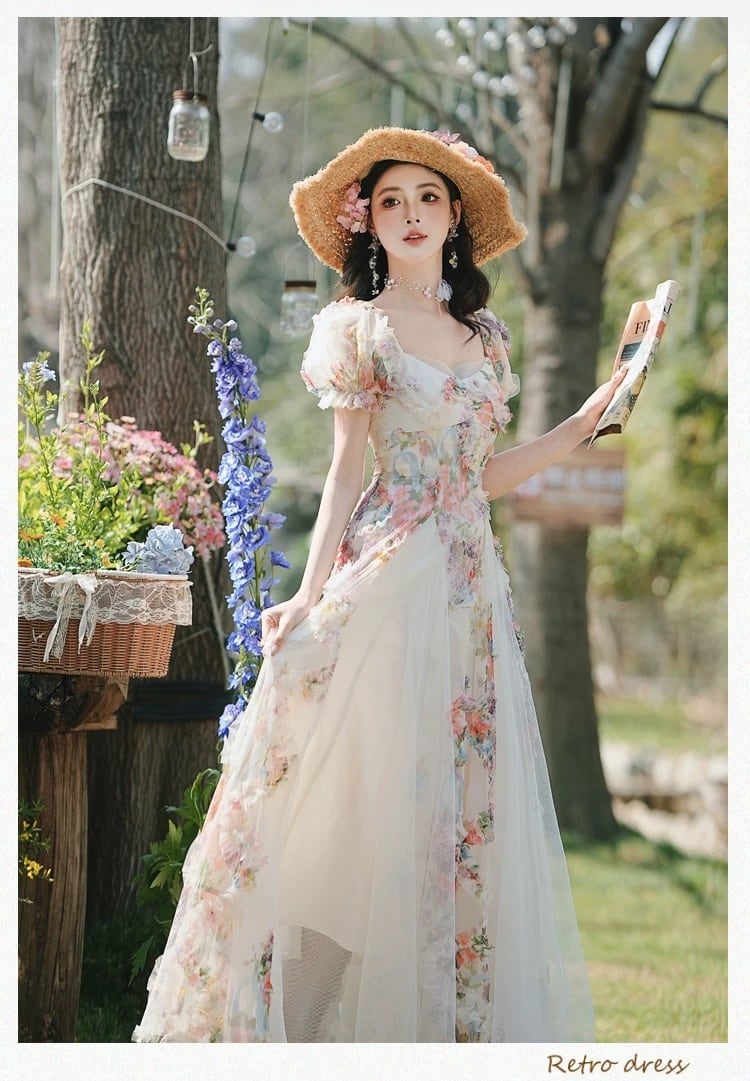 【dress】立体フラワーチュールドッキングロングワンピース　K0556
