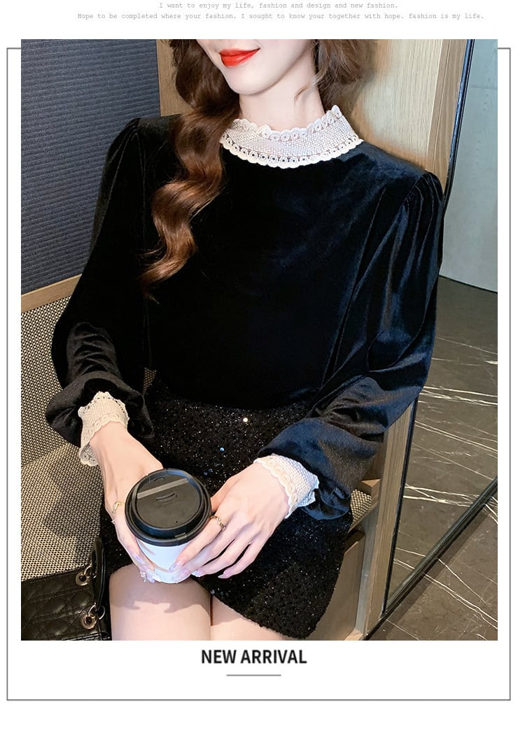 【tops】レース切り替えシャツトップス　M27569