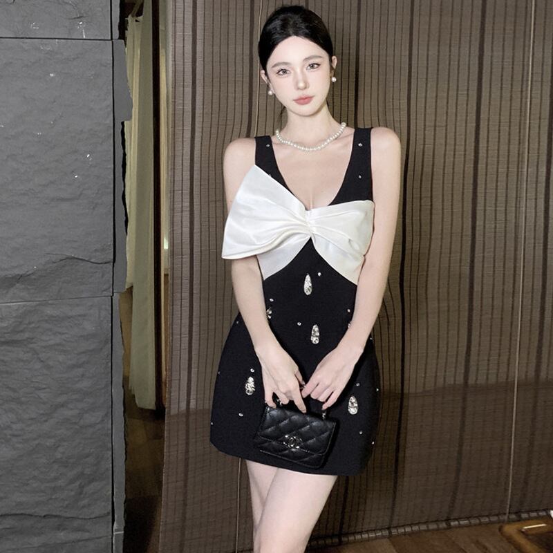 【dress】リボンVネックノースリーブワンピース G20089