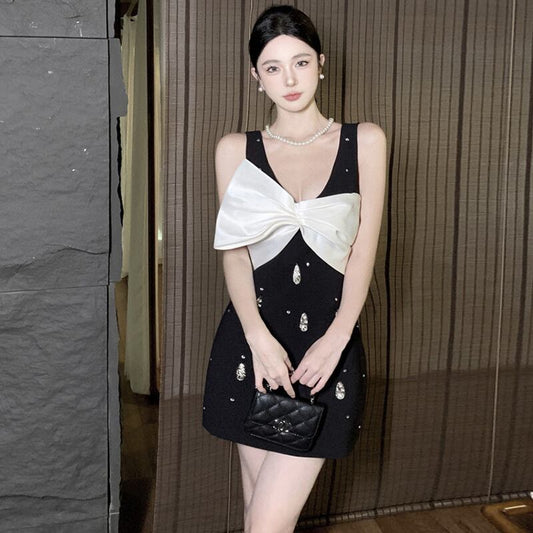 【dress】リボンVネックノースリーブワンピース G20089