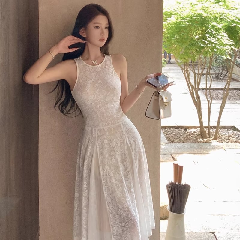 【dress】ノースリーブレースロングワンピース Q8273