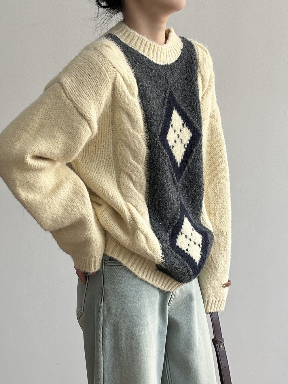 【tops】配色ニットセーター　M28575