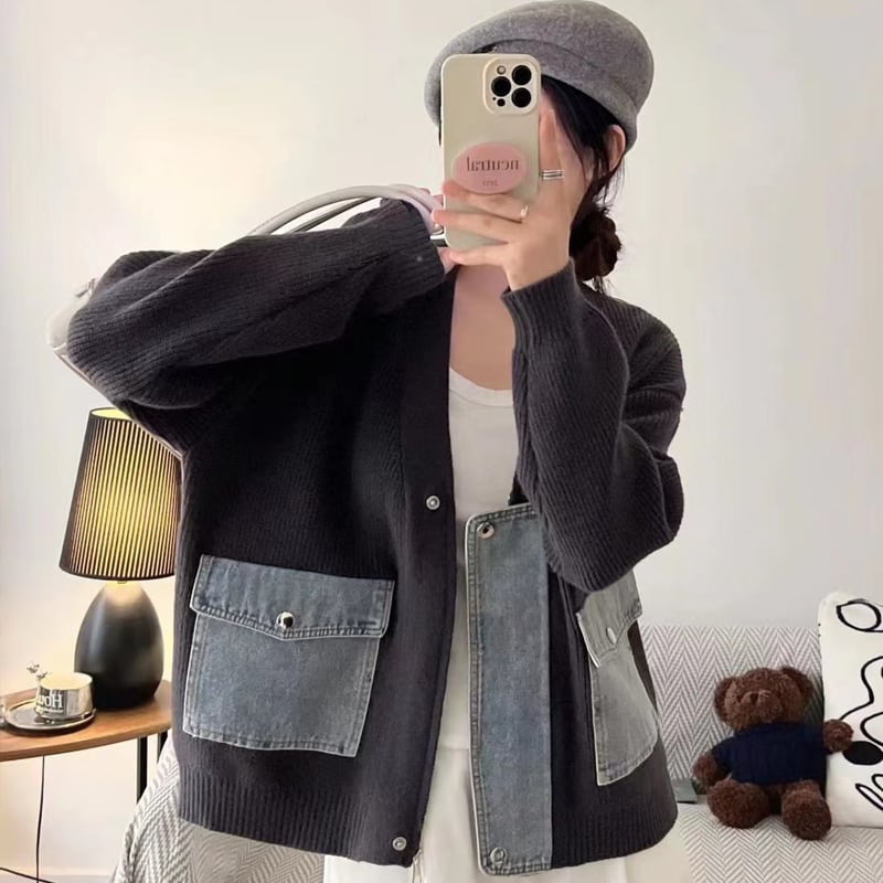 【outer】デニムドッキングカーディガン Q6371