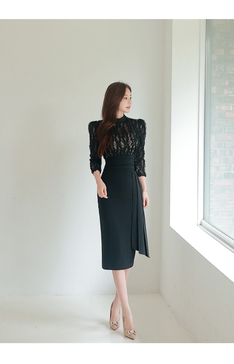 【dress】OL通勤7分袖レースワンピース G19623