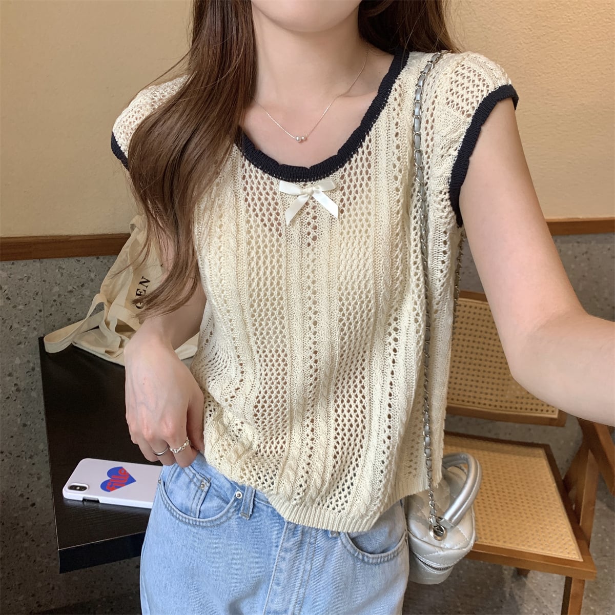 【tops】カットワークニットTシャツ　M24902