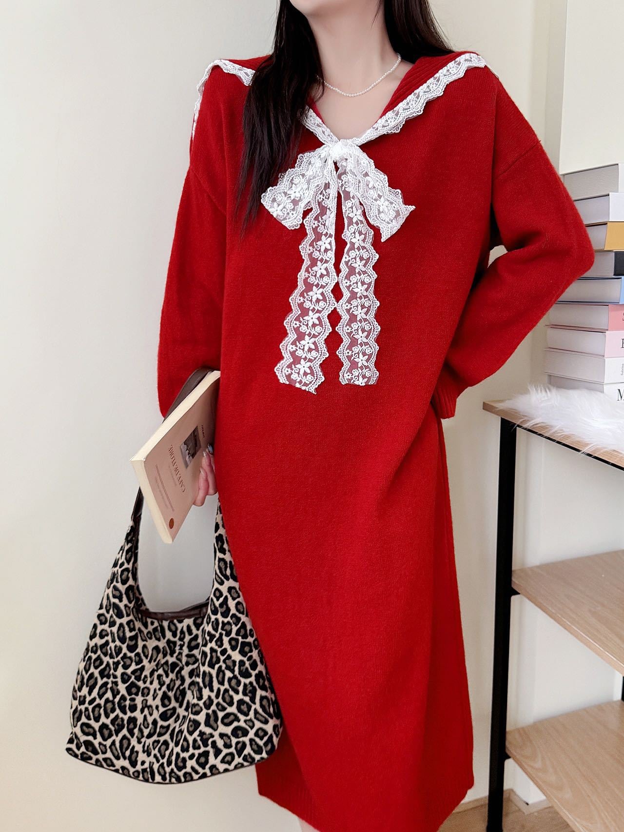 【dress】セーラーカラーニットワンピース Q7770