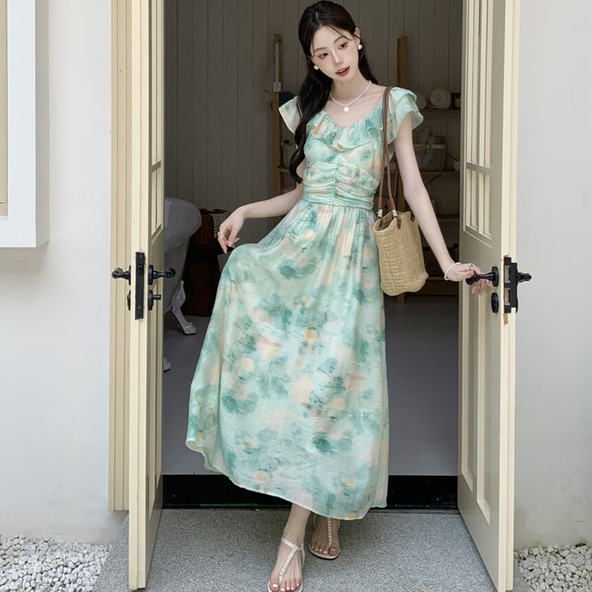 【dress】フリルプリントワンピース　M24463
