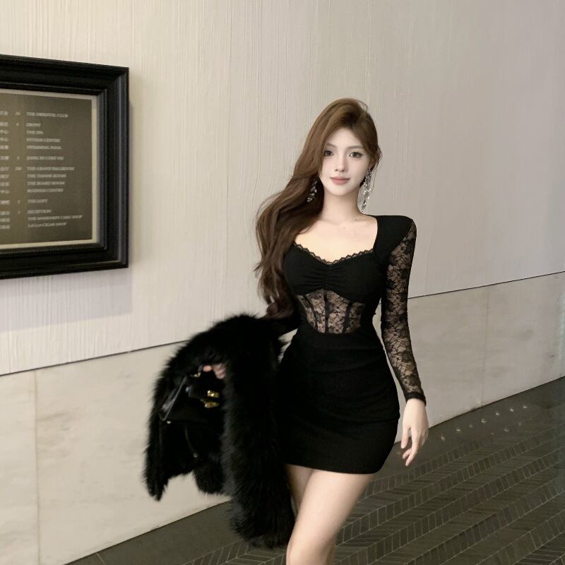 【dress】レース切り替えワンピース　M29606