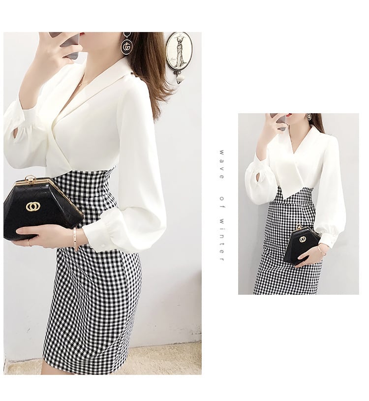 【dress】上品な質感!気質満点シンプルOL通勤切り替えタイトワンピース G2448