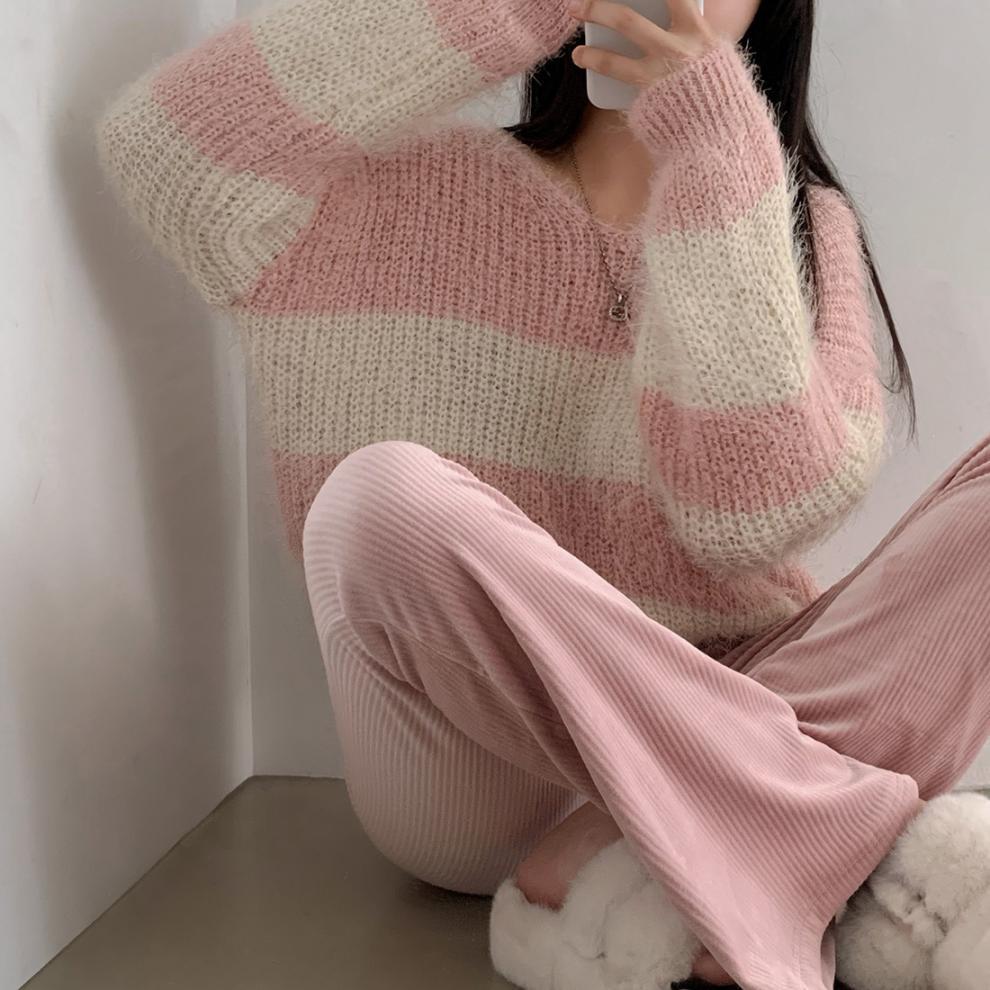 【tops】ボーダー柄ニットセーター　M26352
