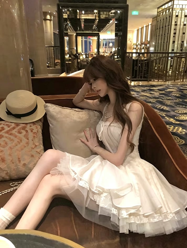 【dress】レースドッキングフレアワンピース Q8470