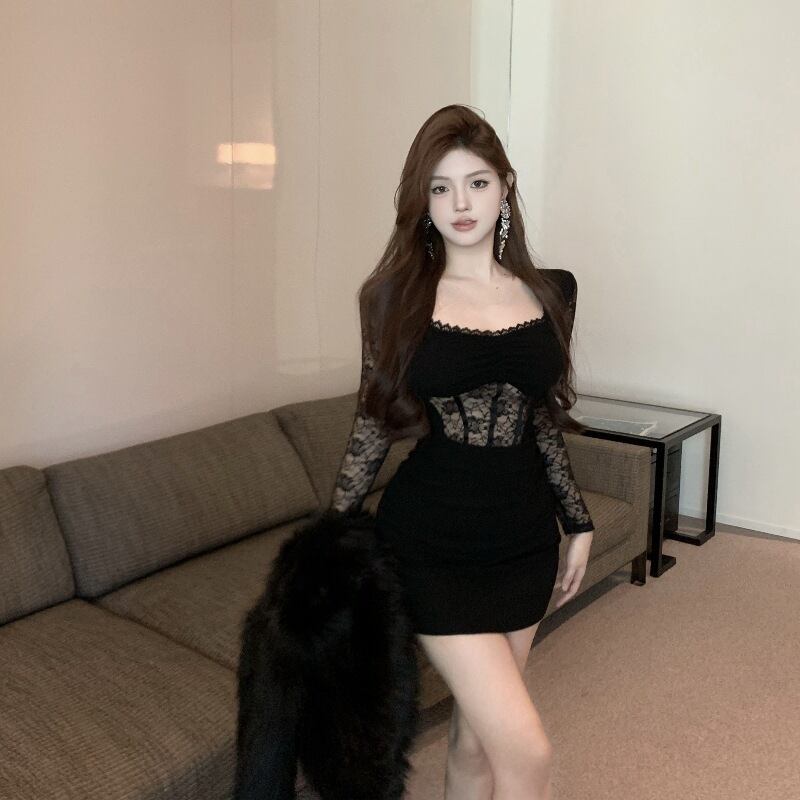 【dress】レース切り替えワンピース　M29606