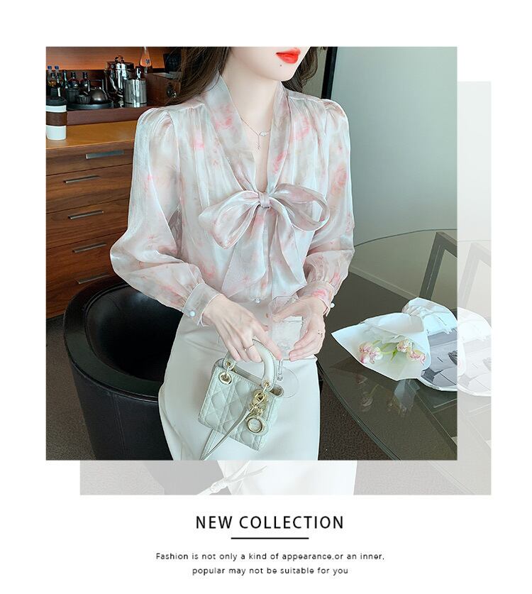 【tops】リボン付きシャツトップス　M18480