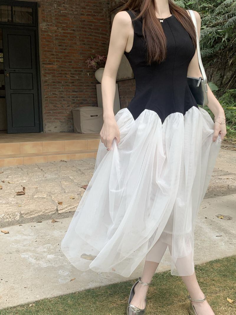 【dress】メッシュ切り替えワンピース G20894