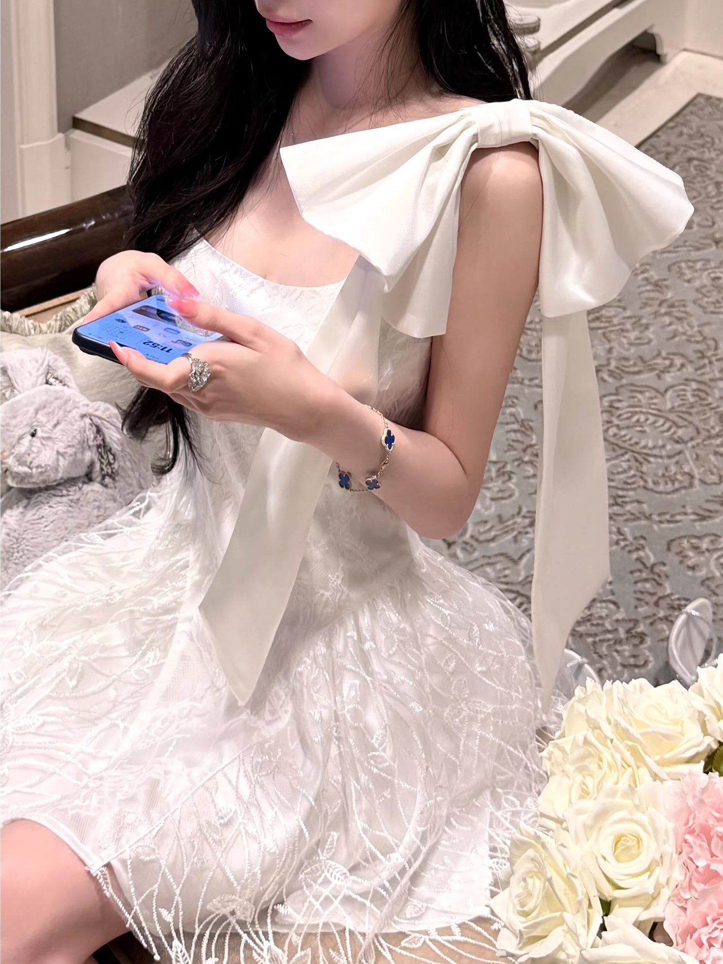 【dress】リボン付きレースキャミワンピース Q8385